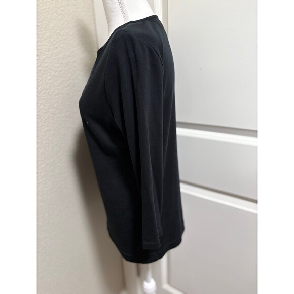 Women’s black 3/4 sleeve 1/4 button front blouse t-shirt size L Ralph Lauren - Picture 5 of 8